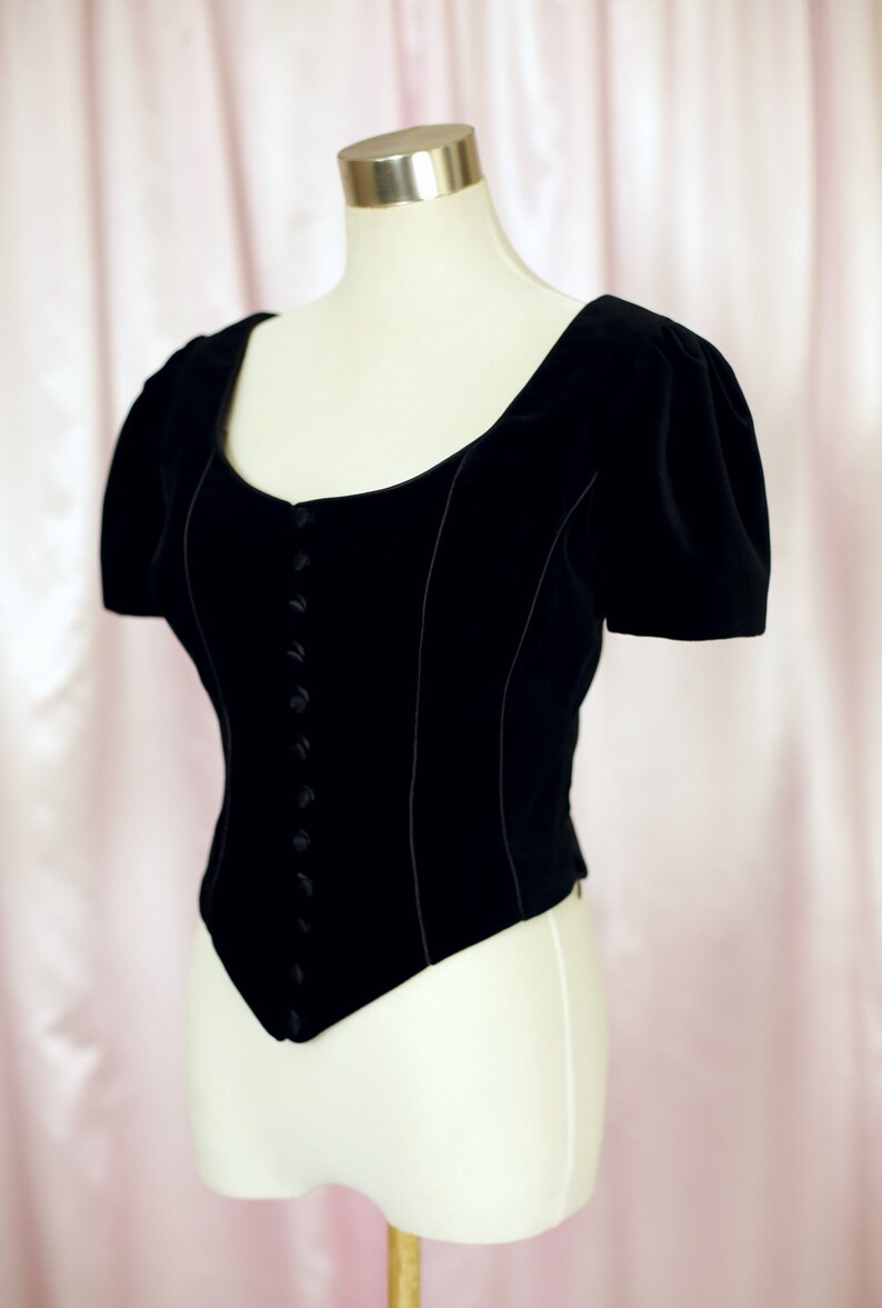 90s Black Velvet Button Up Blouse Medieval Style