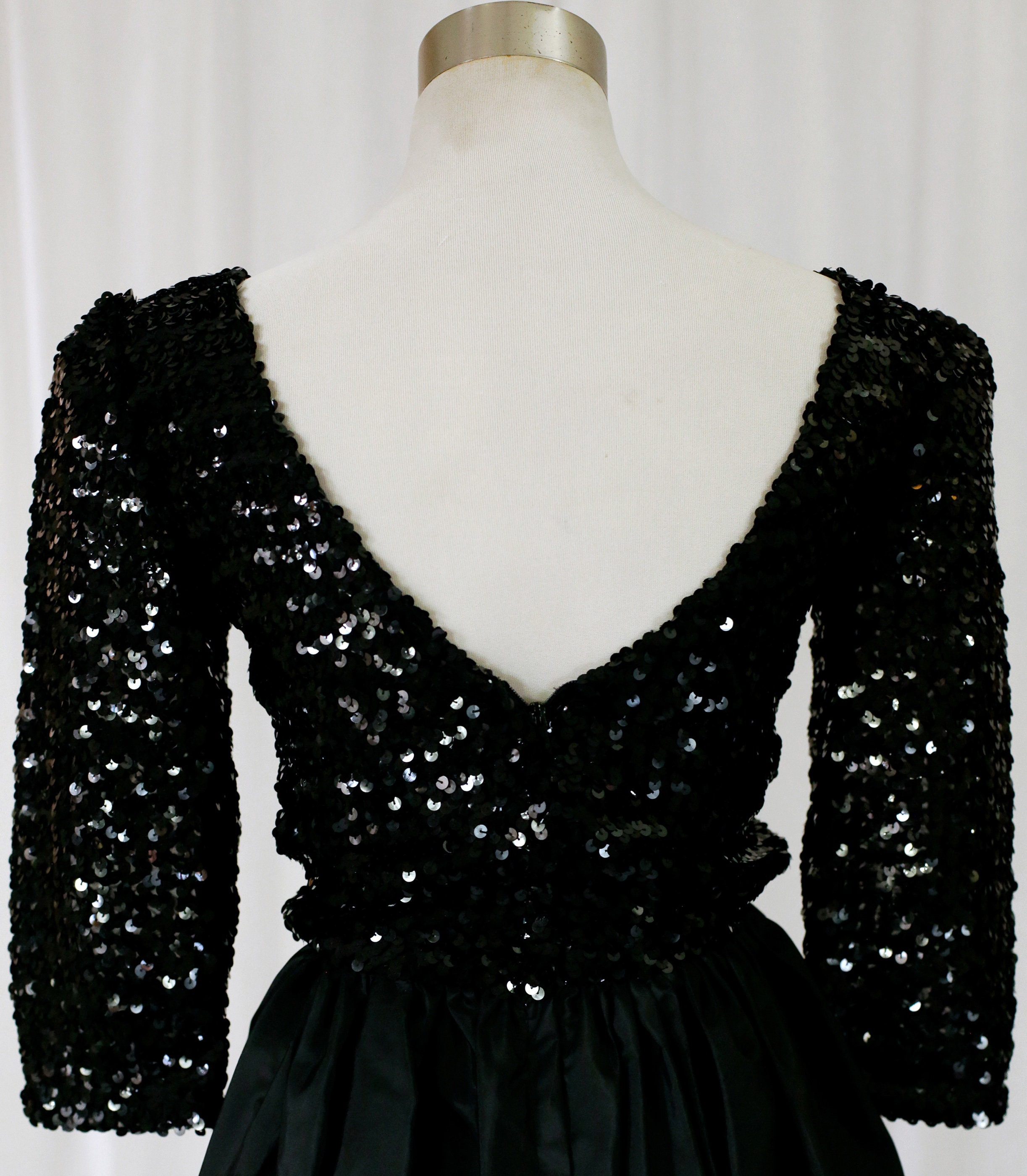 Black 90s Sequin Party Dress LBD AU4 Vintage Retro