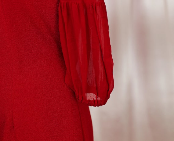 90s Red Mini Dress with Sheer Sleeves - image 5