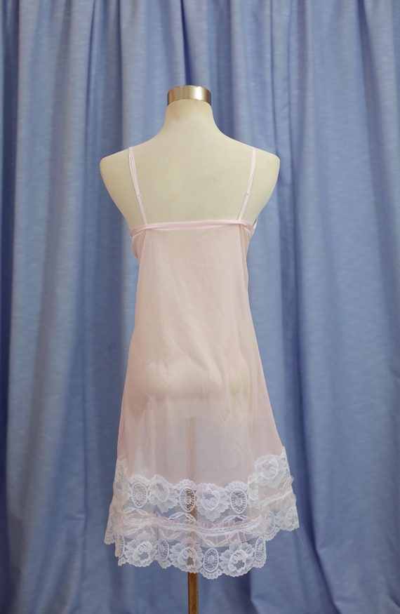 Pink 60s Sheer Frilly Slip with Adjustable Straps - image 3