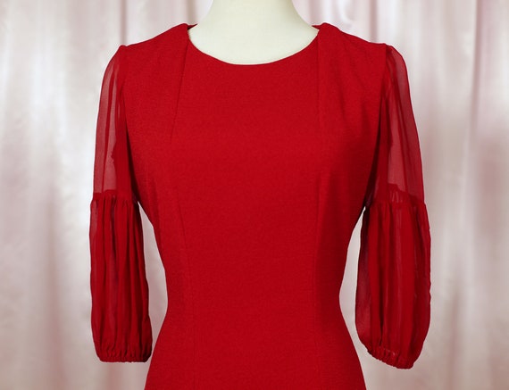 90s Red Mini Dress with Sheer Sleeves - image 7