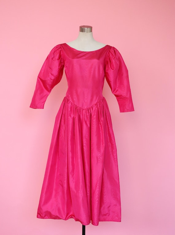 80's pink prom dress Vintage 80s Pink Dress With Drop Waist | Pleated Skirt Princess Dress