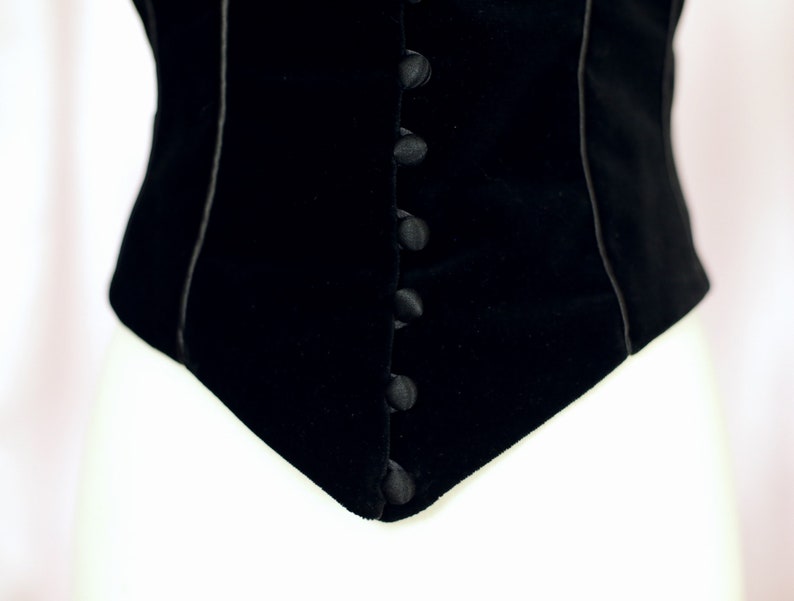 90s Black Velvet Button Up Blouse Medieval Style