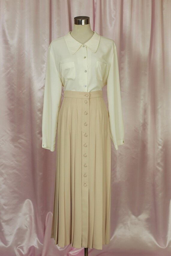Beige 90s Pleated Midi Skirt Audrey Horne Twin Pea