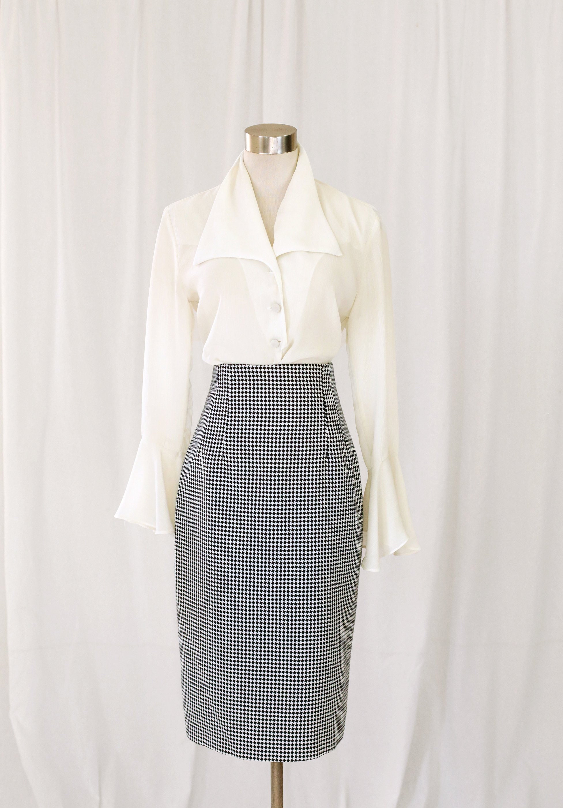 90s Black and White Houndstooth Mid Length Pencil Skirt - Etsy Australia