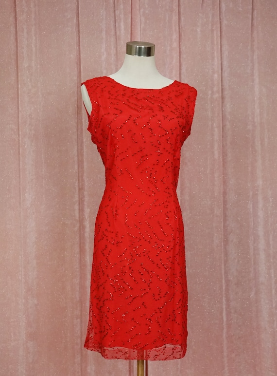 90s Red Mesh and Glitter Mini Dress