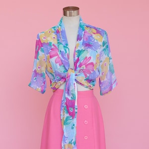 Vintage Floral Sheer Crop Top | Adjustable Tie Front | AU12–AU16 | Boho Festival Blouse
