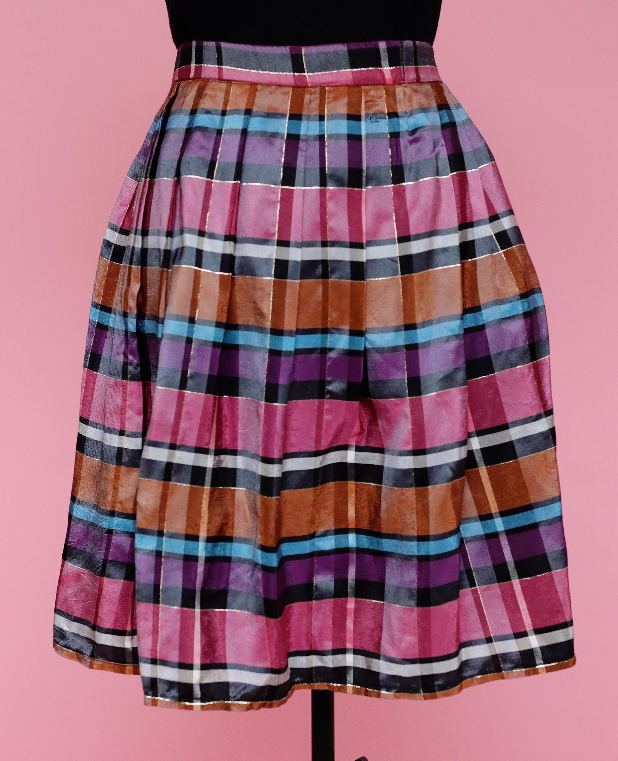 【AAKE】STRIPE PLEATS SK PT 80s Pleated Striped Skirt | Pink Purple Sparkle Detail | AU8