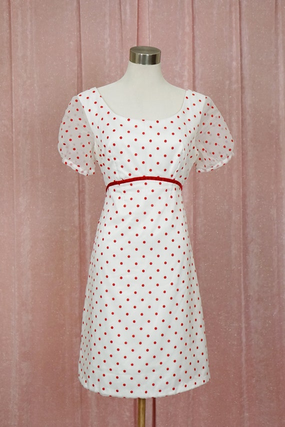 Vintage 60s White with Red Polka Dots Baby Doll Dr