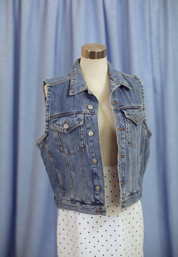 90s Blue Cropped Denim Jacket Vest