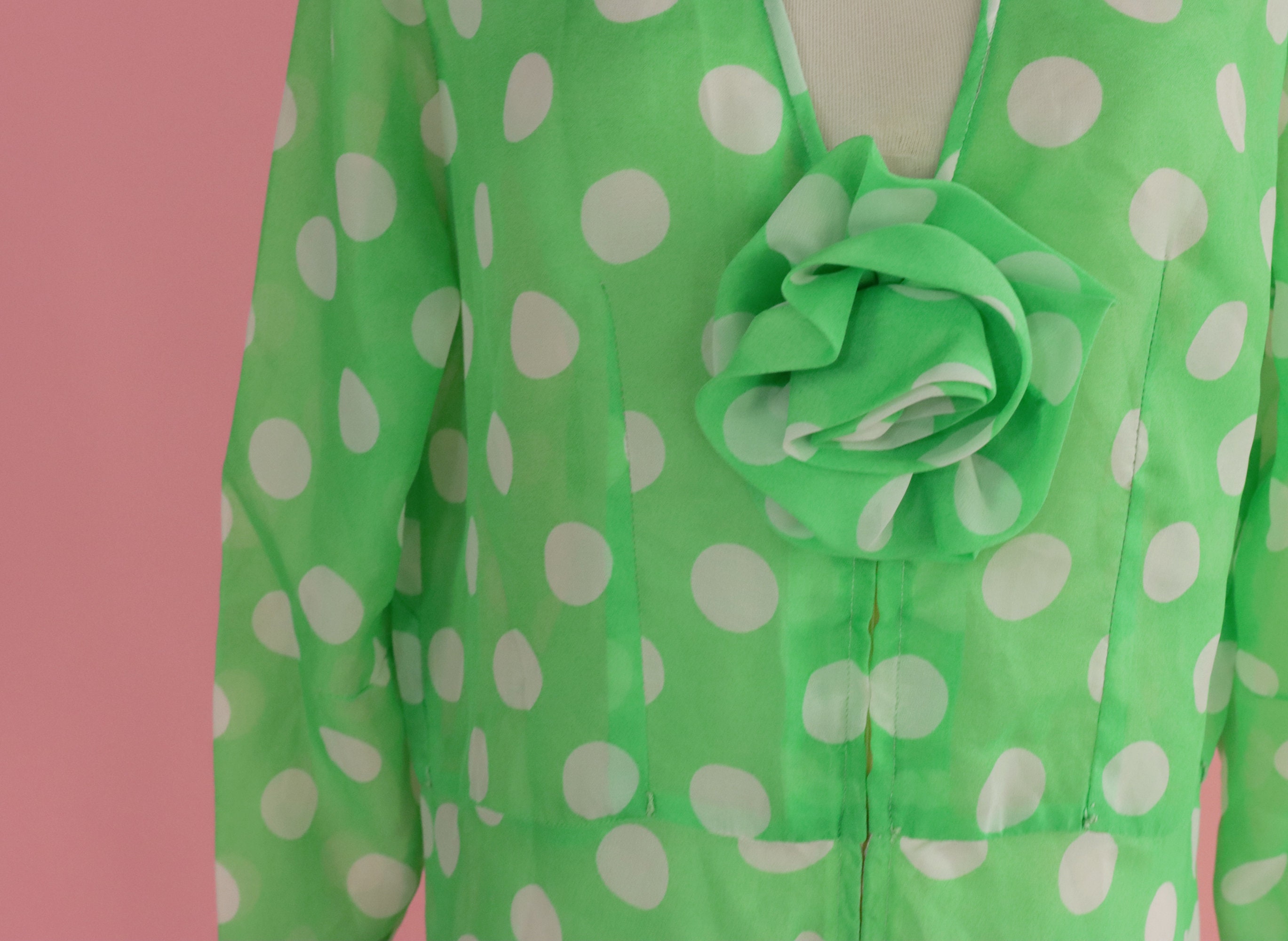 Kerry Polka Dot Sheer Back Dress Green