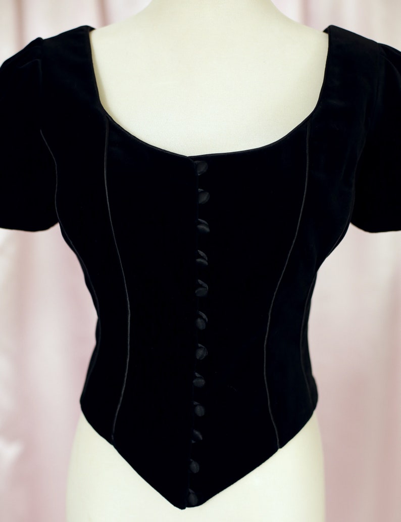 90s Black Velvet Button Up Blouse Medieval Style