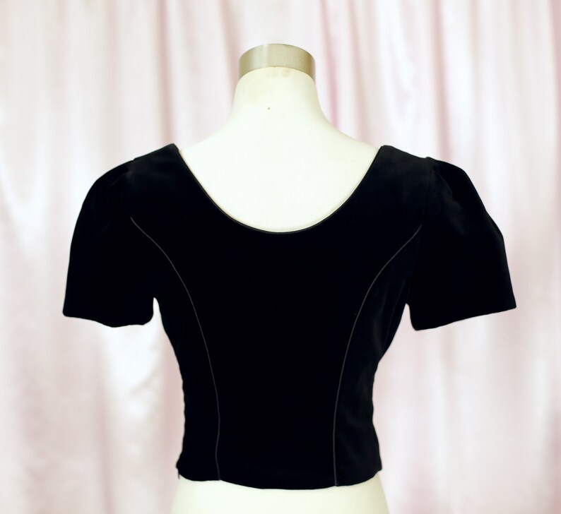 90s Black Velvet Button Up Blouse Medieval Style