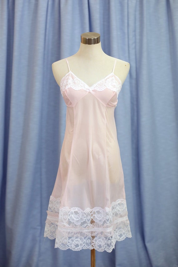 Pink 60s Sheer Frilly Slip with Adjustable Straps - image 1