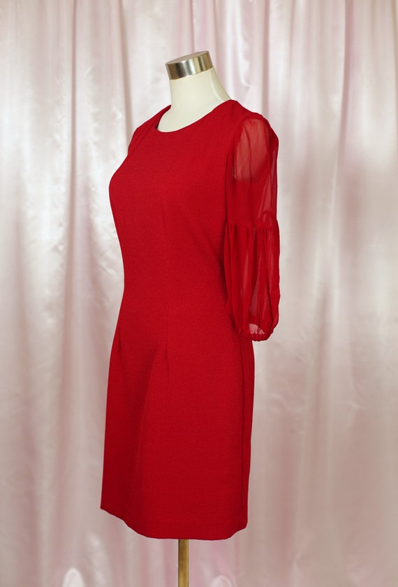 90s Red Mini Dress with Sheer Sleeves - image 4