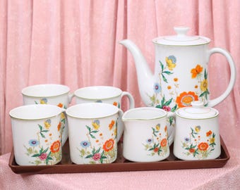 Set da tè floreale giapponese vintage: arredamento cottagecore in ceramica anni '70