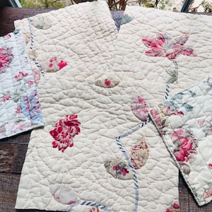 FIVE Vintage Quilt Pieces and Fabric Remnants Bundle, Quilted Cotton Scraps for Slow Stitching and Journaling, scrap bundles for crafting