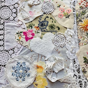 20 Vintage Embroidery Scrap Pack: Crochet Lace, Tatting, Appliques