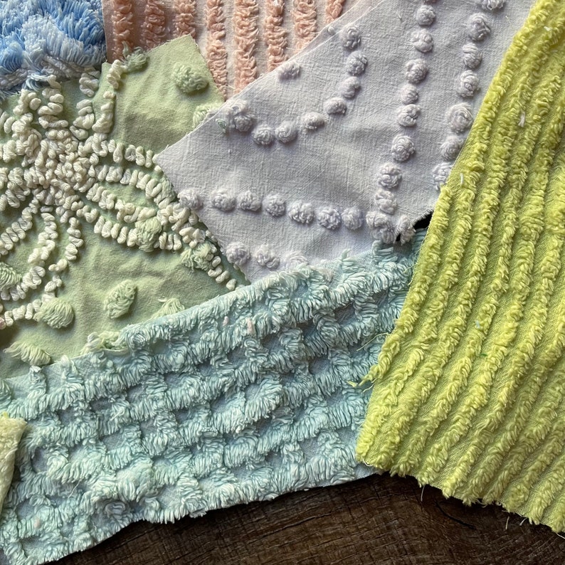 15 Chenille Fabric Scraps From Vintage Chenille Bedspreads Etsy