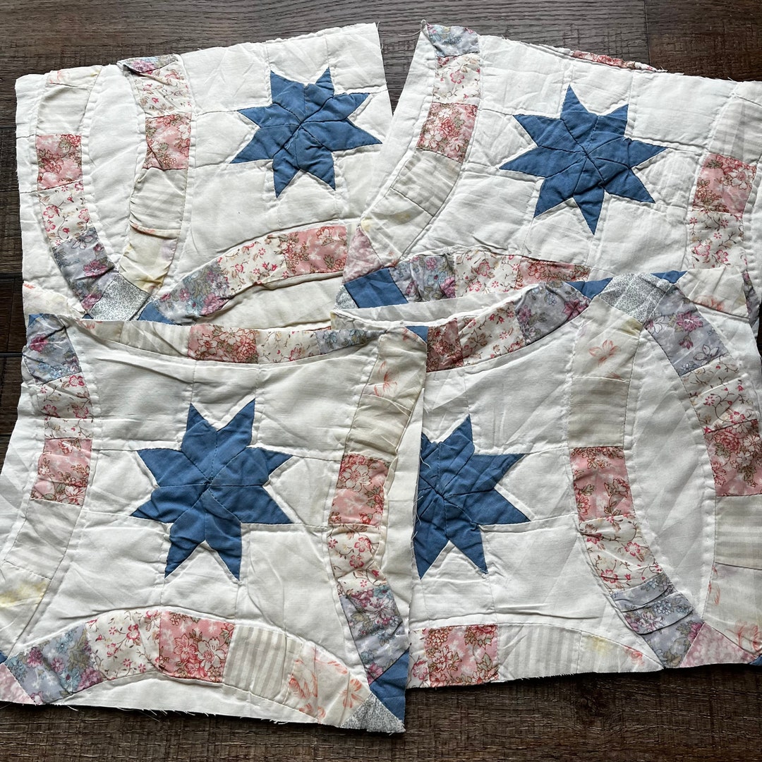 FOUR Vintage Quilt Pieces and Fabric Remnants Bundle Quilted Etsy