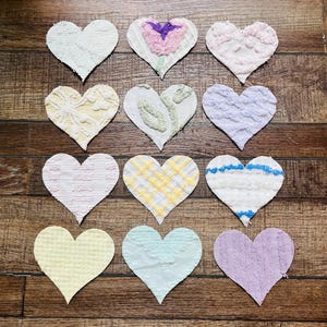 Vintage Chenille Heart Appliques: 12 Fabric Pieces, 5&quot;