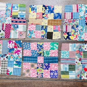 SIX Antique Quilt top Pieces and Fabric Remnant Bundle, Quilted Cotton Scraps for Slow Stitching and Journaling, scrap bundles for crafting