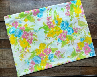 Vintage Sheet Fabric by the half yard, classic percale vintage bed sheets in 44” wide cuts, fabric by the yard, bright fun flowers