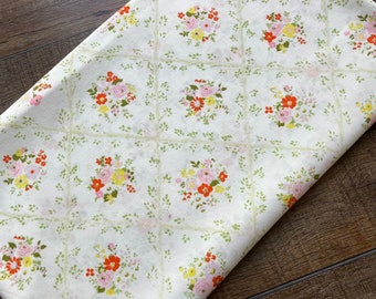 Vintage Sheet Fabric by the half yard, classic percale vintage bed sheets in 44” wide cuts, fabric by the yard, sweet cameo flowers