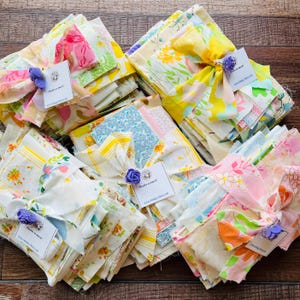 30 Vintage Sheet Scrap Floral Fabric Stash Bundle, Fabric remnants, sewing, quilting, crafting, junk journals, your choice