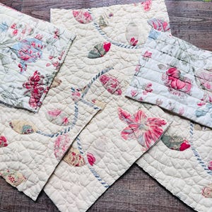 SIX Vintage Quilt Pieces and Fabric Remnants Bundle, Quilted Cotton Scraps for Slow Stitching and Journaling, scrap bundles for crafting