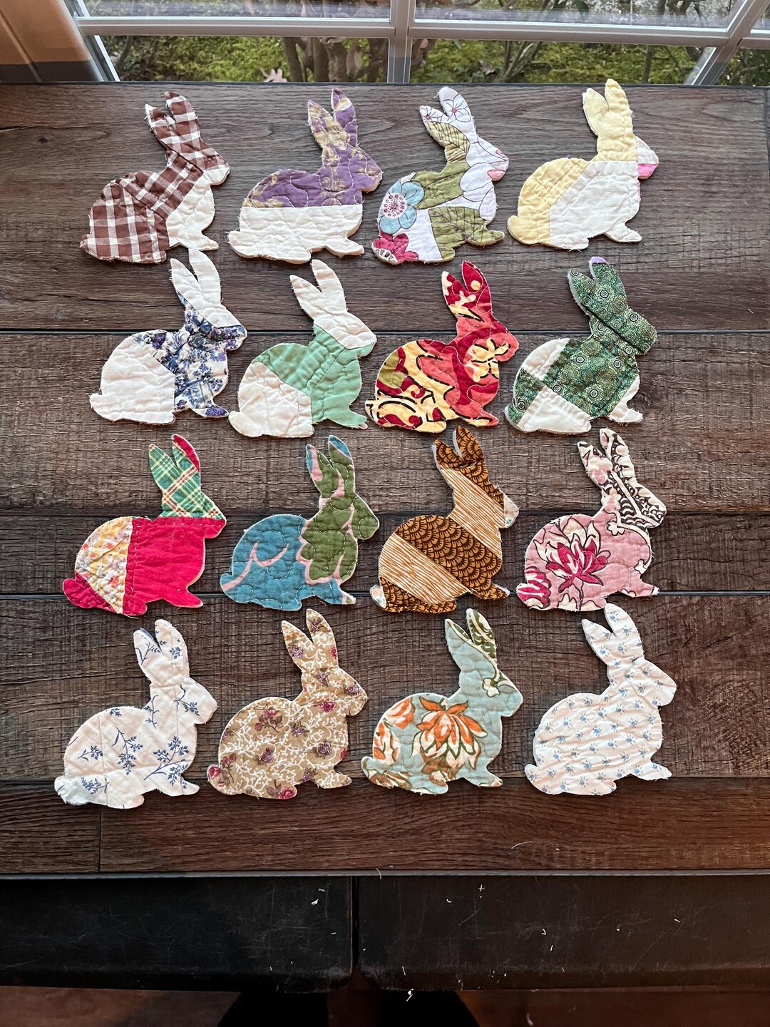 Quilted Rabbit SIXTEEN Vintage Quilted BUNNIES RABBITS Cut From Vintage Quilts, Craft ...