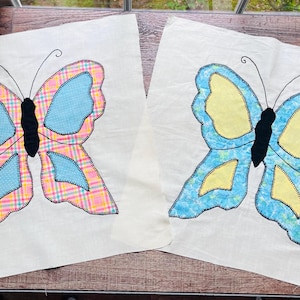 TWO Vintage Butterfly Quilt top Pieces bundle for quilting, sewing, slow stitching, junk journals crafting, repurposing