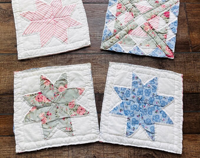FOUR Vintage Quilt Pieces and Fabric Remnants Bundle Quilted Etsy