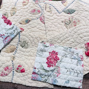 SIX Vintage Quilt Pieces and Fabric Remnants Bundle, Quilted Cotton Scraps for Slow Stitching and Journaling, scrap bundles for crafting