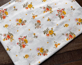 Vintage Sheet Fabric by the half yard, classic percale vintage bed sheets in 44” wide cuts, fabric by the yard, bright fun flowers