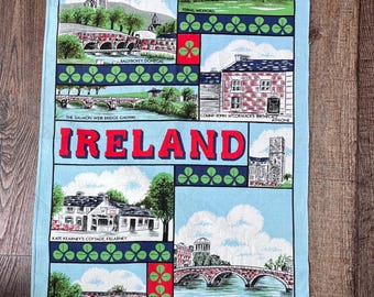 Ierland keukensouvenir theedoek – Beroemde Ierse monumenten – vintage linnen verzamelobject