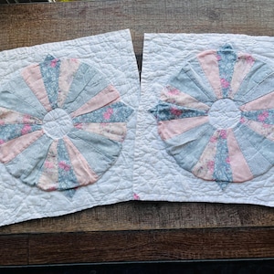 Two Vintage DRESDEN Patchwork Quilt Pieces, Feedsack Calico, 14"