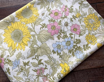 Vintage Sheet Fabric by the half yard, classic percale vintage bed sheets in 44” wide cuts, fabric by the yard, lovely sunflowers