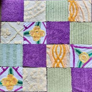 16 Vintage 6.5” chenille squares cut from chenille bedspreads, chenille fabric, chenille nursery fabric, chenille quilt kit