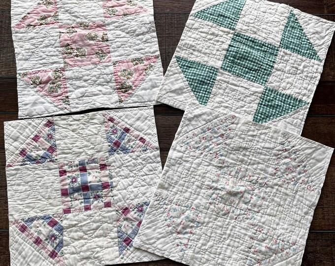FOUR Vintage Antique Quilt Pieces Fabric Remnants Bundle Etsy