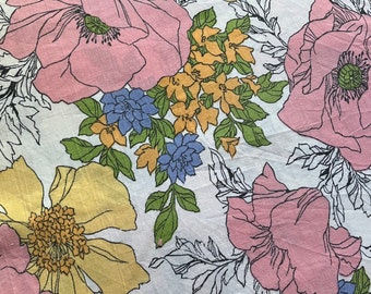 Vintage Sheet Fabric by the half yard, classic percale vintage bed sheets in 44” wide cuts, fabric by the yard, bright fun flowers