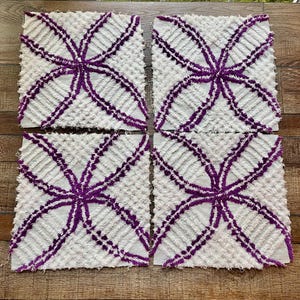 Vintage Chenille Fabric Squares: Purple & White Bedspread Pieces