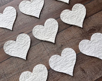 NINE Vintage White quilted HEARTS cut from vintage quilts, craft projects, appliques, junk journals, heart appliques,