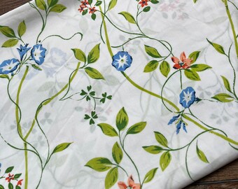 Vintage Sheet Fabric by the half yard, classic percale vintage bed sheets in 44” wide cuts, fabric by the yard,  Morning Glories flowers