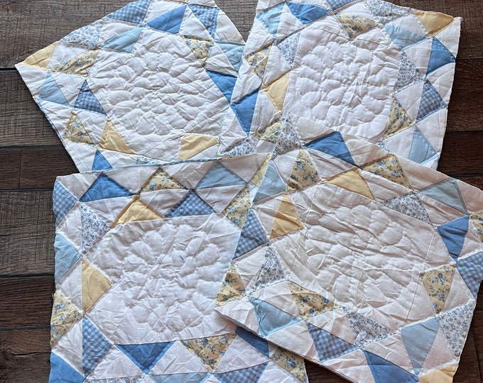 FOUR Vintage Quilt Pieces and Fabric Remnants Bundle Quilted Etsy