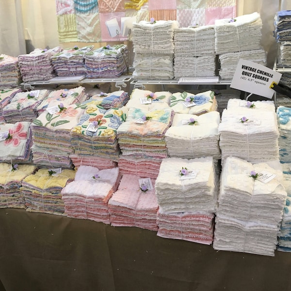 25 Vintage Chenille Squares – Cut from Chenille Bedspreads – 5" Fabric Pieces – Craft & Quilting Supply