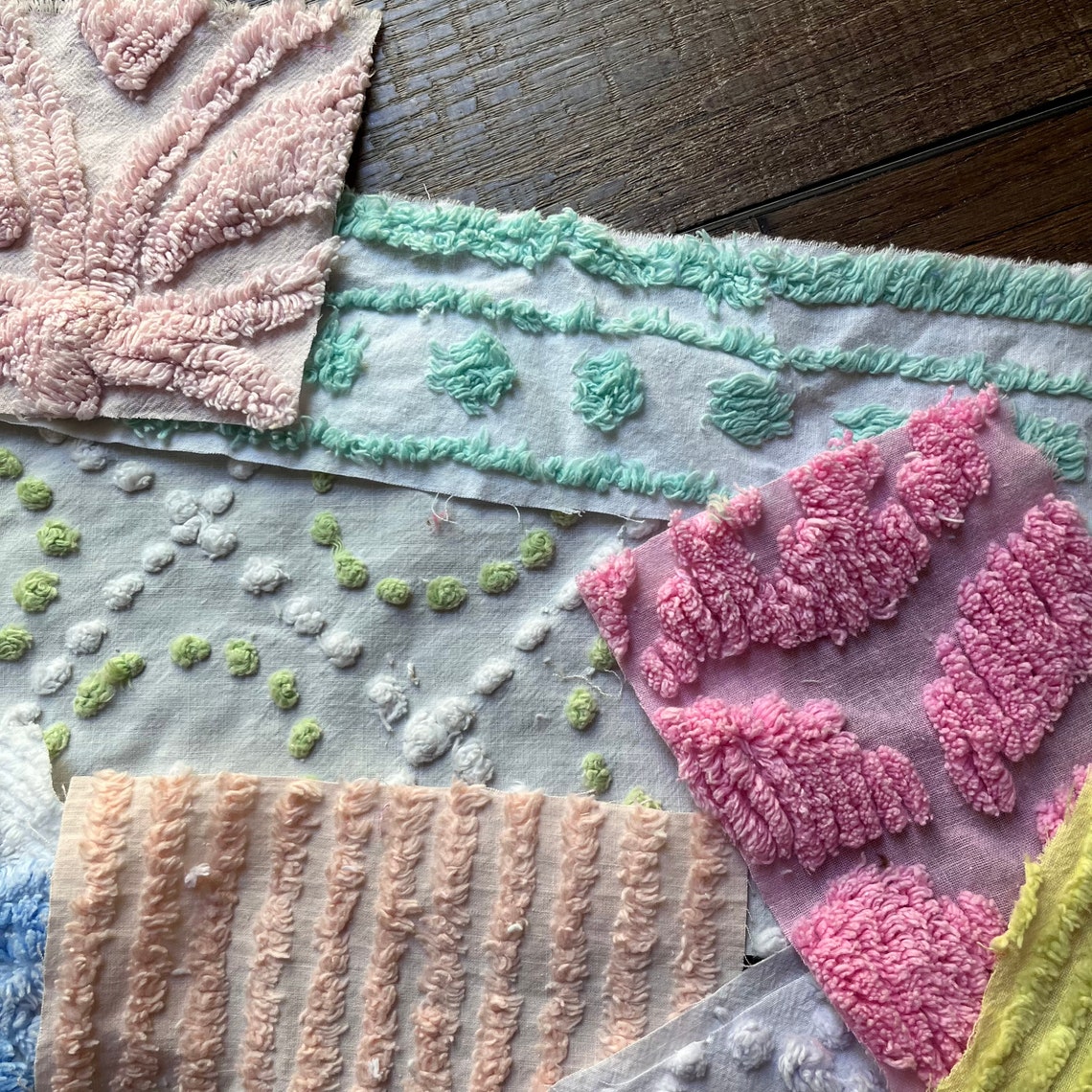 15 Chenille Fabric Scraps From Vintage Chenille Bedspreads Etsy