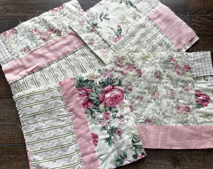 FOUR Vintage Quilt Pieces and Fabric Remnants Bundle Quilted Etsy