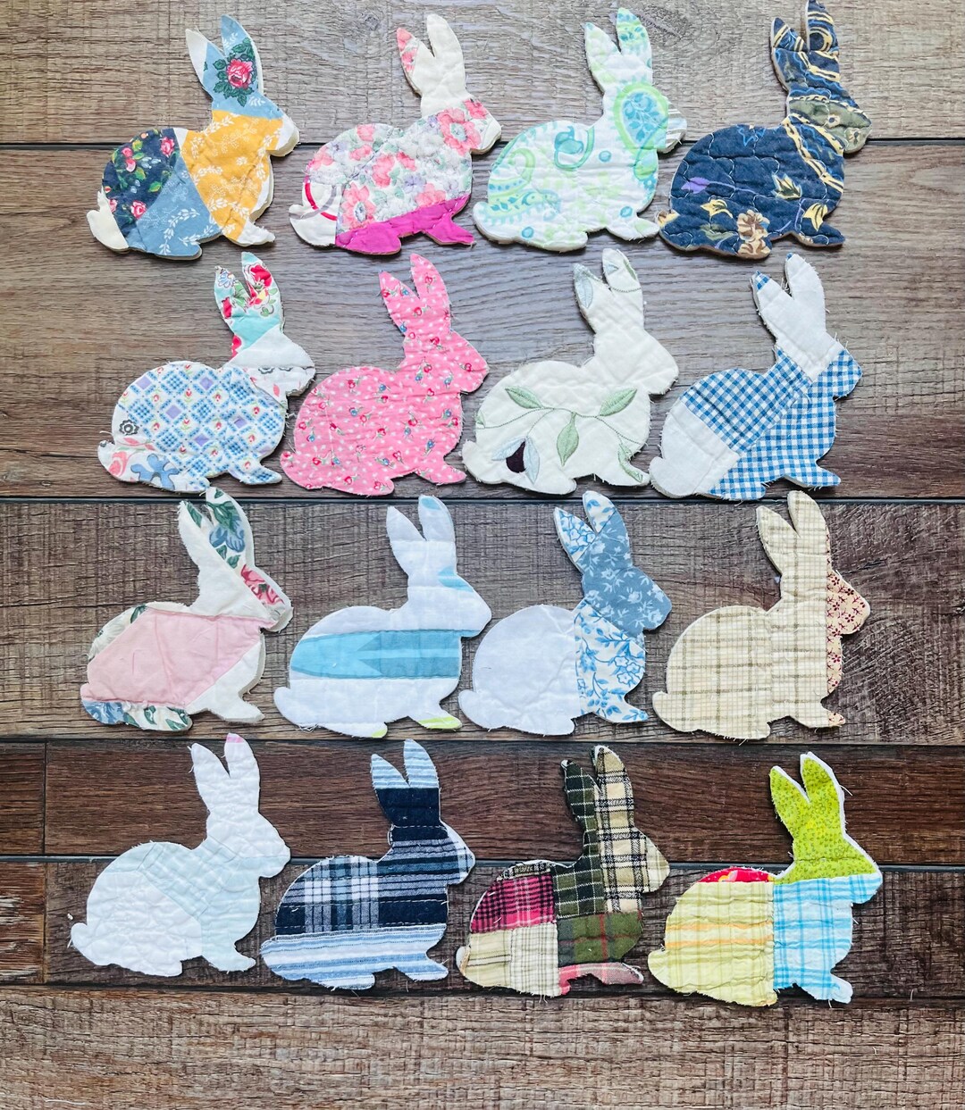 Quilted Rabbit SIXTEEN Vintage Quilted BUNNIES RABBITS Cut From Vintage Quilts, Craft ...