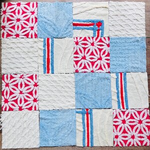 16 Vintage 6.5” chenille squares cut from chenille bedspreads, chenille fabric, chenille nursery fabric, chenille quilt kit